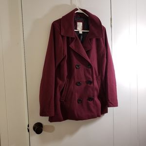 Vine and Valley Women's Pea coat Size XL Maroon Double Breasted Buttons
